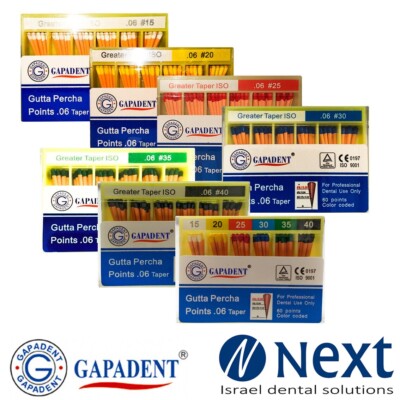 Lot X 7 Dental absorbent Gutta Percha greater Taper 0.06 6 degree Gapadent point