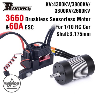 Rocket 3660 Brushless Motor 4300KV 3800KV 3300KV 2600KV 60A ESC für 1/10 RC Auto