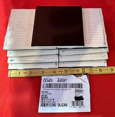 9 pcs. *Glossy Black* 4-1/4'' Ceramic Tiles by American Olean, New Stock, Mirror