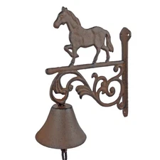 Elegant Scrolls Horse Cast Iron Farm Dinner Bell Wall or Post Mounted Rustic
