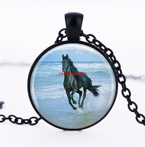 Photo Cabochon Glass Silver Chain Pendant Necklace （fire horse）