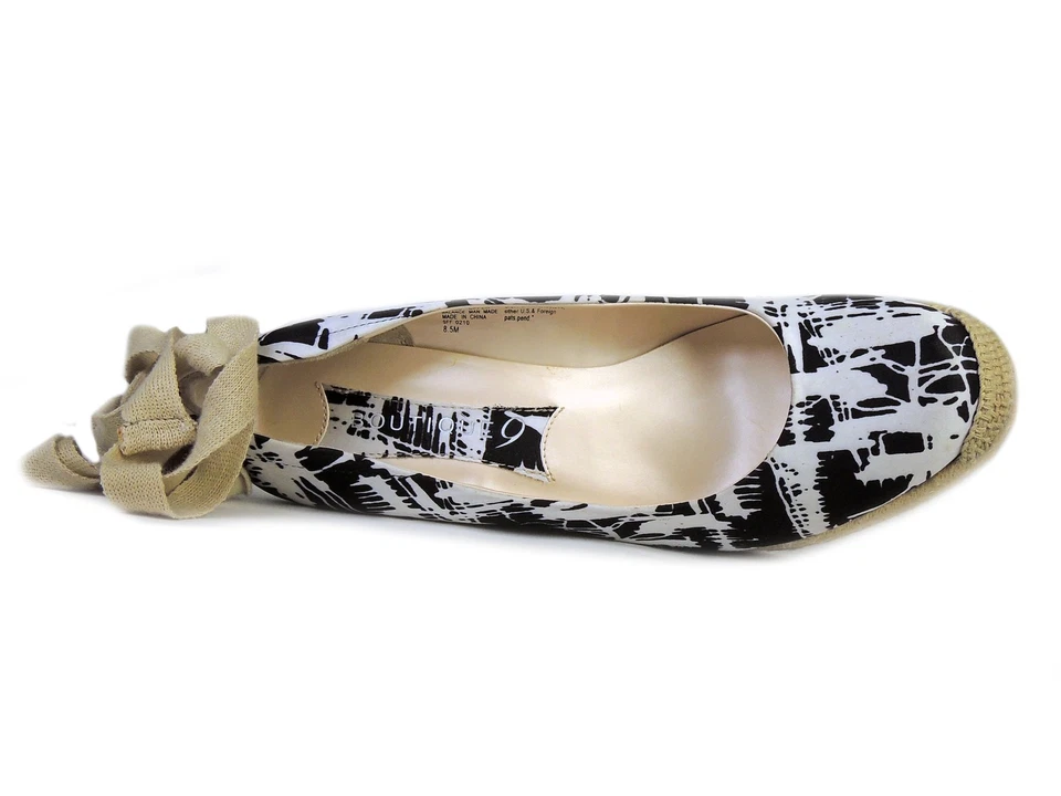 Boutique 9 Women's Marcello Espadrille Wedge Sandal Black/White Satin Size 8.5 M - Image 4 of 4