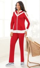 Size 3X PLUS Ashro Red White Krysta Cold-Shoulder Active Top and Pant Suit Set