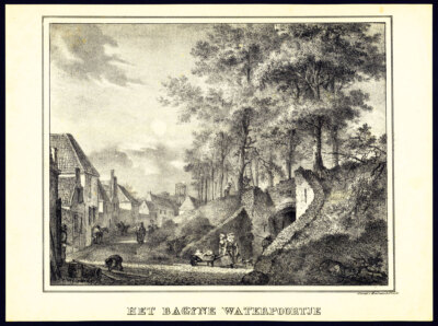 Antiker Druck-UTRECHT-BEGIJNE-WASSERTOR-ANSICHT Hardenbergh-Houtman-1830