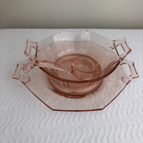 Vintage PINK DEPRESSION Glass Mayonnaise Bowl, Under Plate & Spoon Imperial - Picture 2 of 12