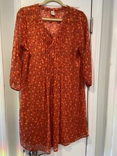 Old Navy Size M Orange Sheer V Neck Long Sleeve Pintuck Peasant Mini Dress