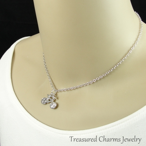 Silver Bicycle Charm Necklace - Bike Cyclist Biking Pendant Jewerly NEW