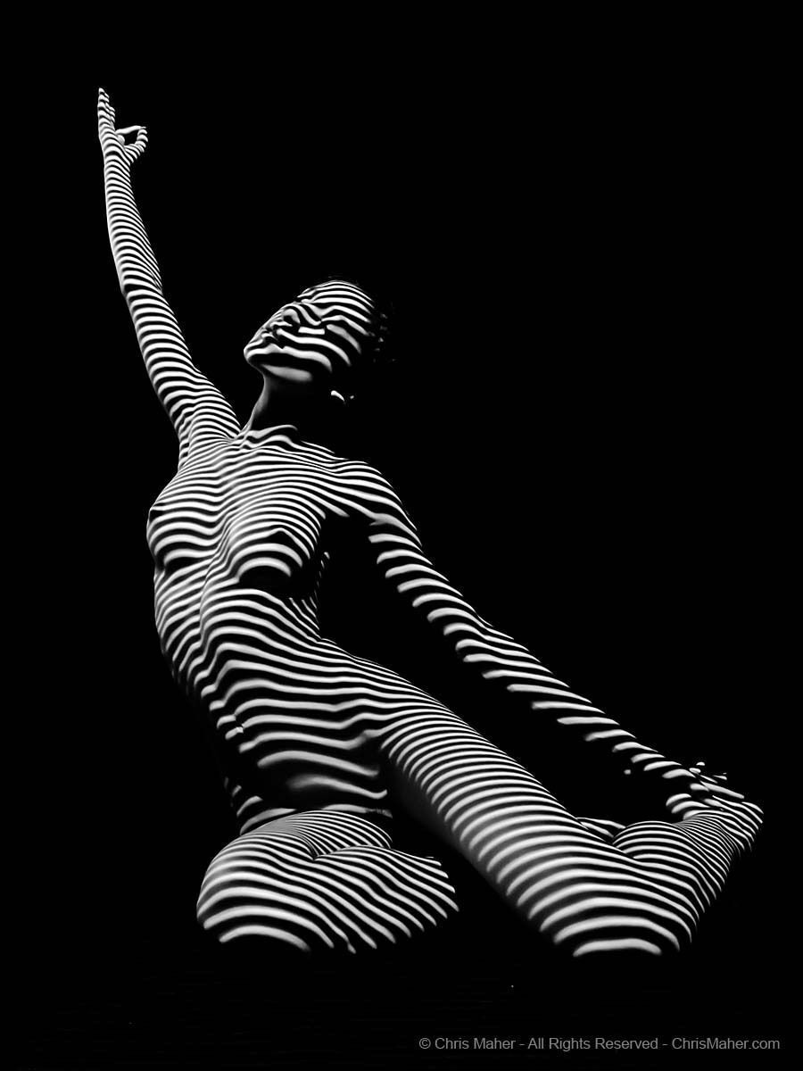 9973-DJA Seated Yoga Stretch Zebra Woman Beautiful Feminine Form Signed Maher