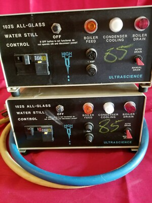 LOT OF 2 102S ULTRASCIENCE ALL GLASS WATER STILL CONTROL