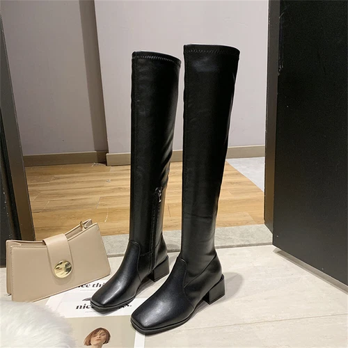 Winter Womens Shoes Stretch Suede Thigh High Low Heels Over-The-Knee Long Boots - Picture 7 of 16