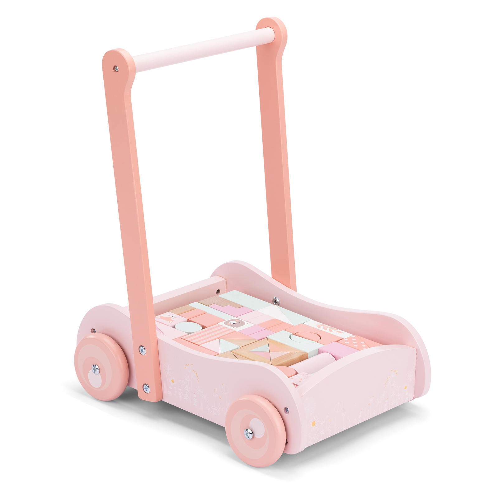 Carrello Primi Passi Girello Legno - Gioco 46x Costruzioni per Bambini +18...