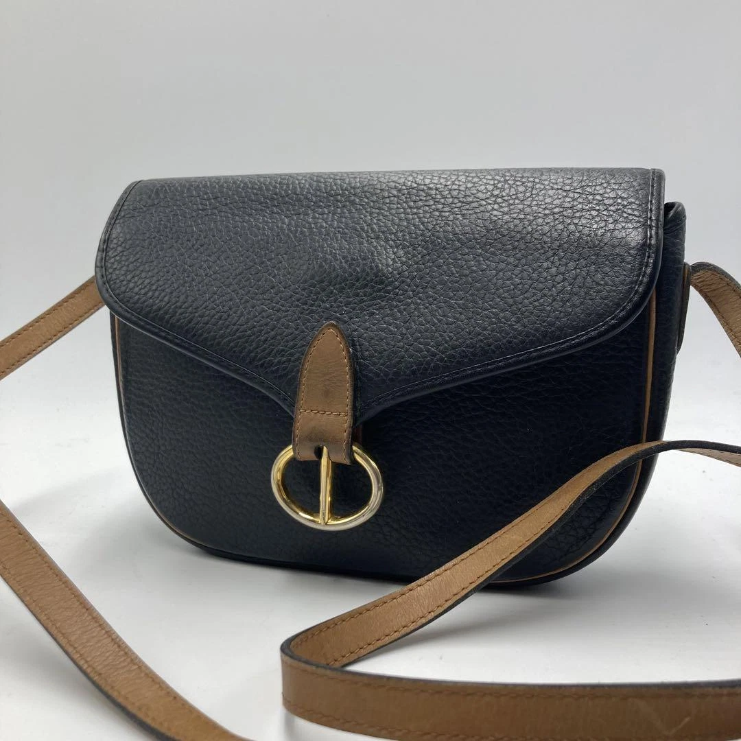 Sac bandoulière authentique Christian Dior cuir marron marine rabat logo (W9,4*H6,7 po) d'occasion