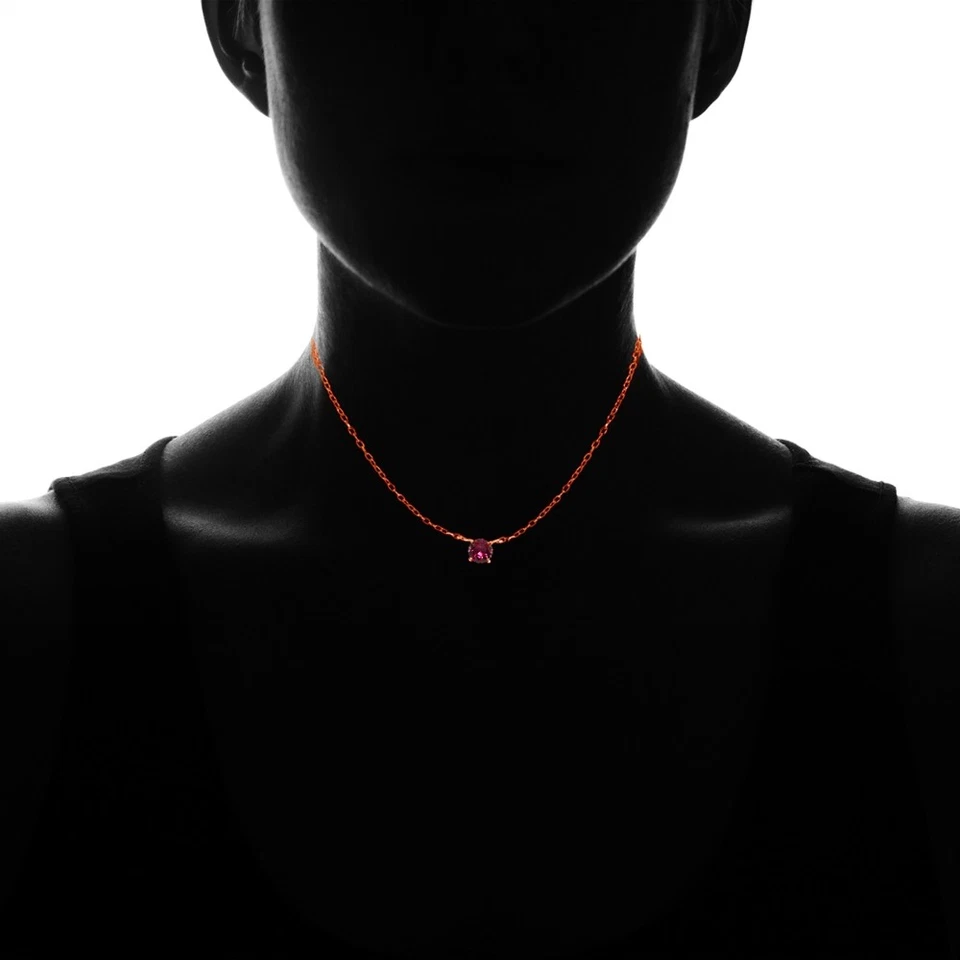 Dainty Round Created Ruby Choker Necklace in Rose Gold Plated 925 Silver - Image 2 of 4