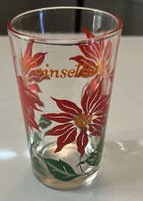 Boscul  Peanut Butter Glass Poinsettia Orange Lettering  5 " tall 