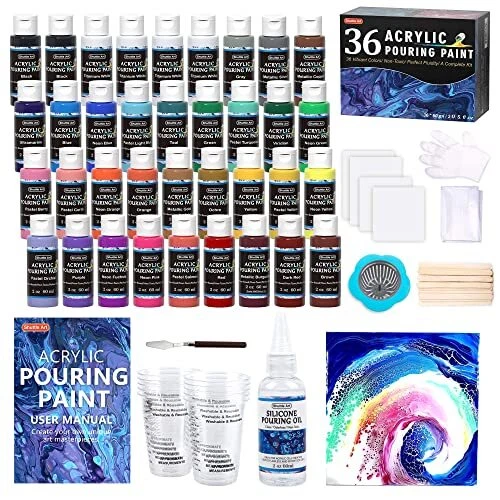SHUTTLE ART Pouring Acrylfarben Acrylic Acryl Paint 36 Gießfarben Set Flaschen