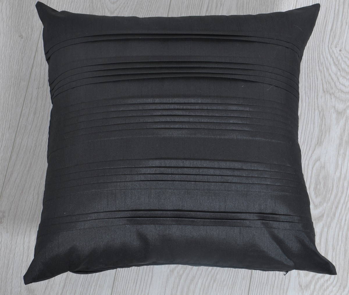 Faux Silk Pleated Cushion Including Inner PAD -43x43cm Black Natural