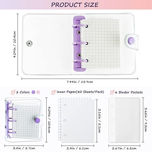 2 Pack Mini Transparent 3 Ring Binder Covers with Binder Inner Paper and - Bild 4 von 7
