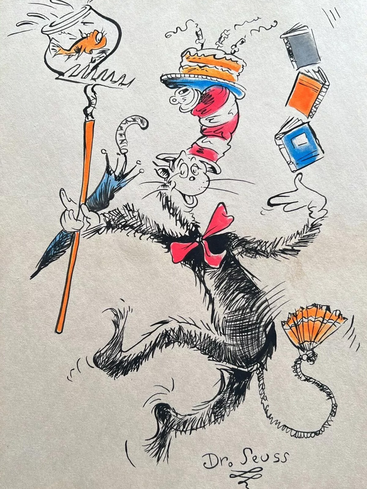 Dr. Seuss COA Art Drawing Painting Vintage Handmade Signed Original Paper