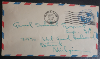 #ad 1930 Honolulu HI AIR MAIL cover to Detroit MI $5.25