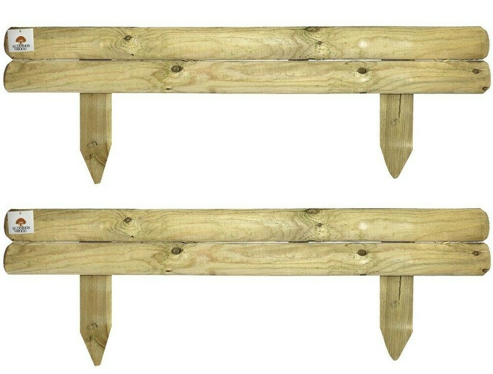 Horizontal Wooden Log Panel Garden Border Fencing Lawn Edging 14cm high Set of 2