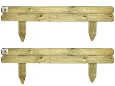 Horizontal Wooden Log Panel Garden Border Fencing Lawn Edging 14cm high Set of 2