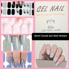 Semi Cured Gel Nail Stickers 20 PCS/ Gel Polish Strips Design /UV Lamp Needed