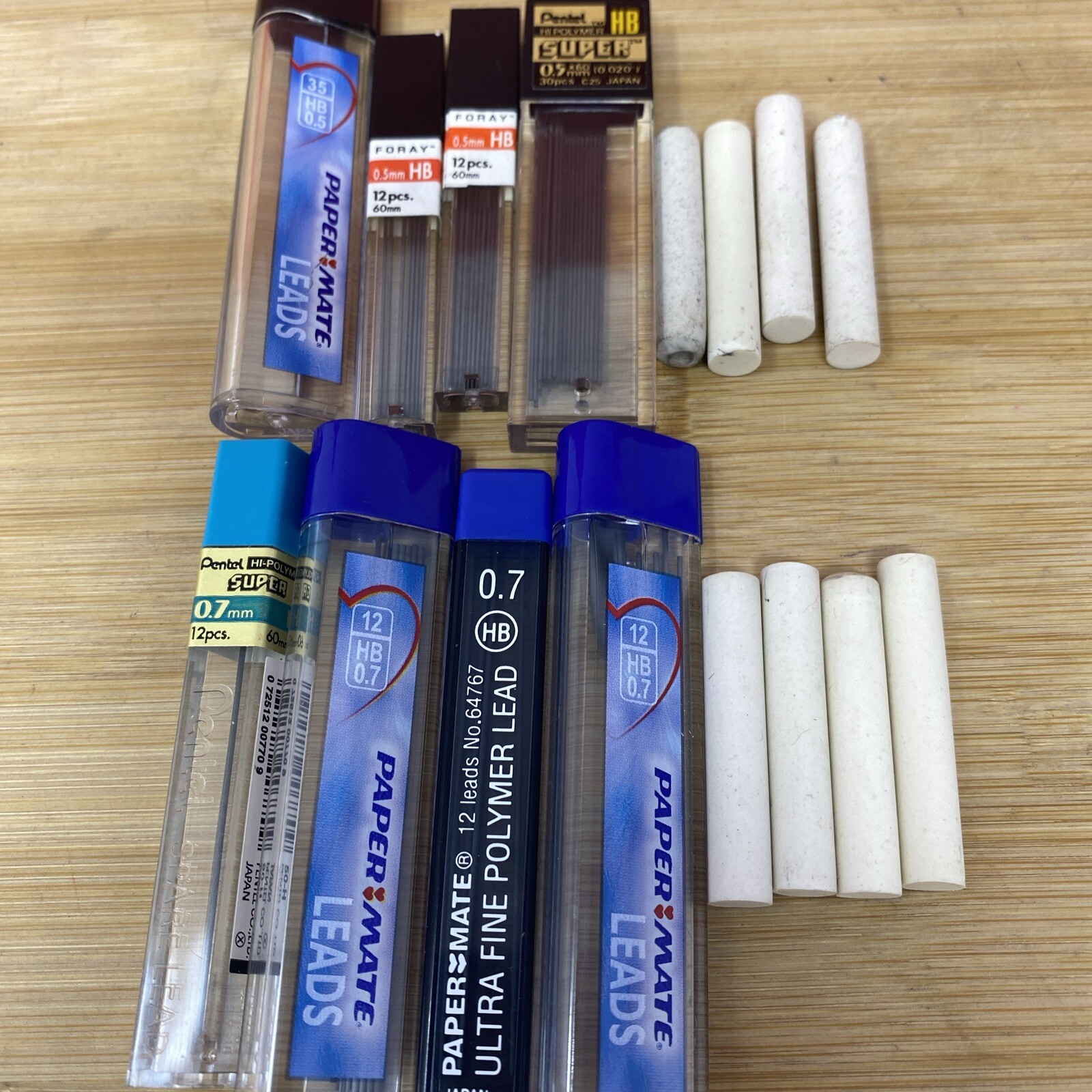 Lot of Pentel Foray PaperMate Lead Pencil Refills & Erasers 0.5mm HB