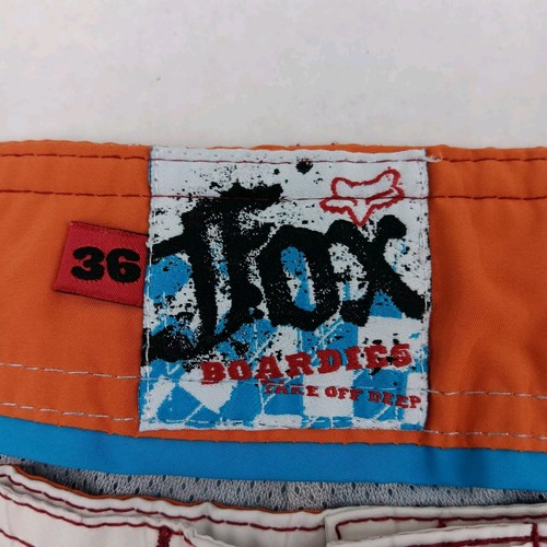 Fox Boardies Deluxe Board Shorts w/ Pocket Men Size 36 White Orange Wax Comb - Picture 9 of 17