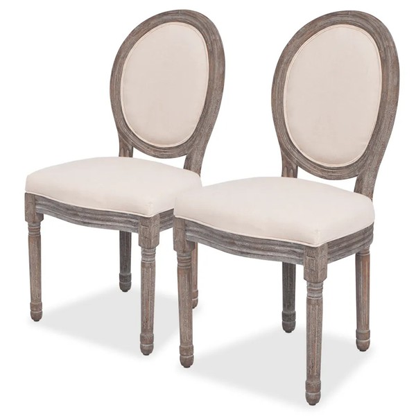 Esszimmerstuhl Stoff Creme 2Er Set Polsterstuhl Wohnzimmerstuhl KüChenstuhl-image