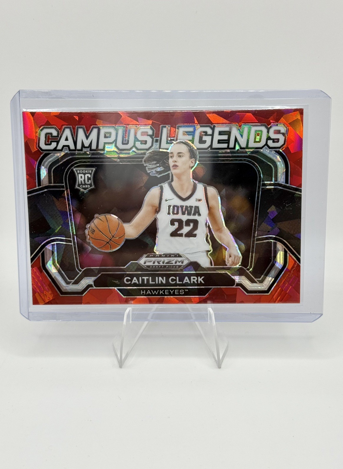 2024 Panini Prizm Draft Picks Campus Legends Red Cracked Ice Caitlin Clark (RC)