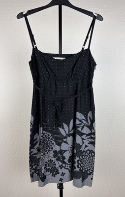 PAULINE B. T2 / 36-38 Trägerkleid schwarz grau Hängerchen Baumwolle Blumen 0B4