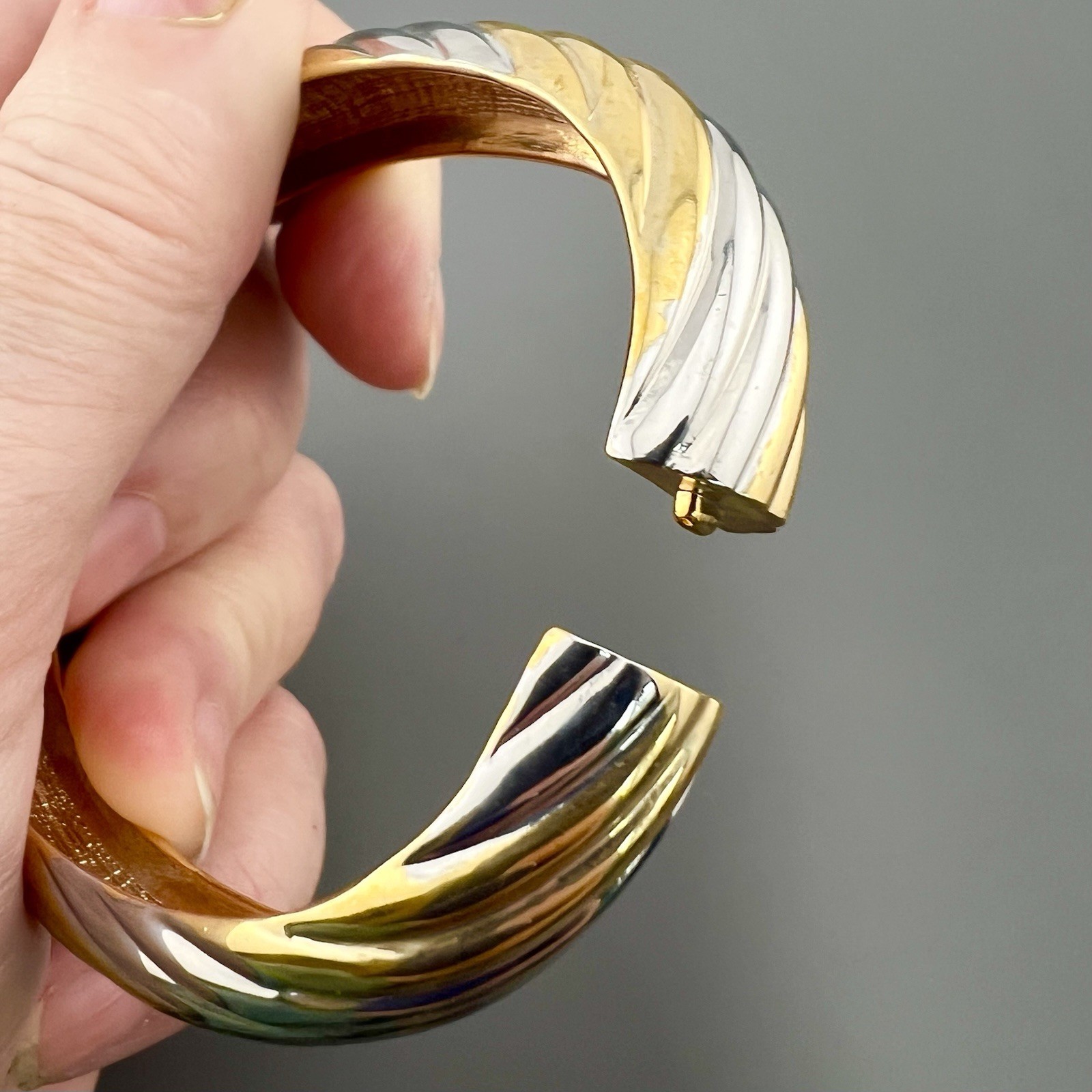 Vintage Hinged Bangle Bracelet Statement Two Tone… - image 3
