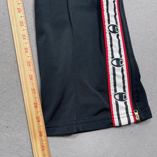 Champion Track Pants Men Medium Black Red White Side Stripe Logo Tapered Zip - Picture 4 of 12