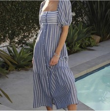 EMERSON FRY LOVE TOMAS Striped Smoked Maxi Cotton Dress Size M/L NWT