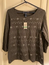 NWT Karen Scott Size L Sparkly Cotton Top Charcoal Heather Gray