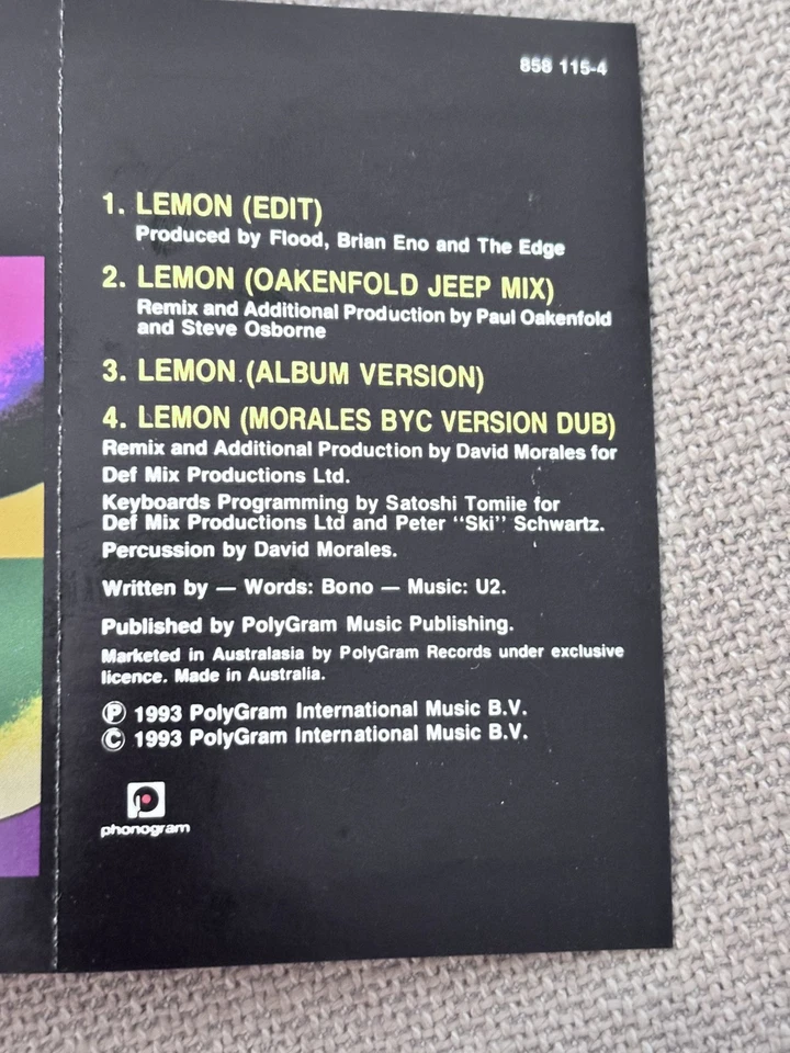U2  x  Paul Okenfold Lemon Cassette Tape Single 1993 rare Jeep Mix - Image 4 of 4