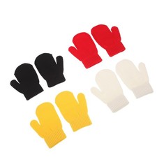 4 Pairs Toddler Warm Winter Gloves - Soft Knitted Finger Mittens - Small