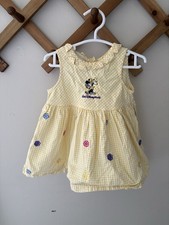 Vintage Walt Disney World Minnie Mouse Dress Baby Girls 12M Yellow Gingham