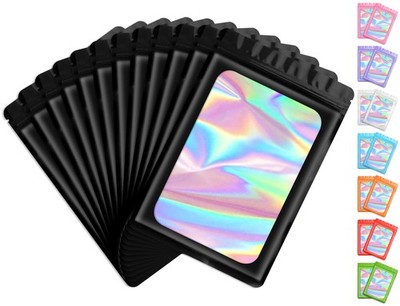 Resealable Mylar Bags Clear Holographic Smell Proof Storage Black 100 Pcs