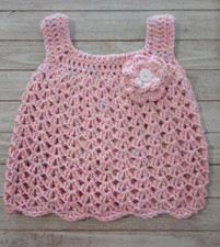 handmade crochet girls baby ruffle dress 6-12 months pink flecks new