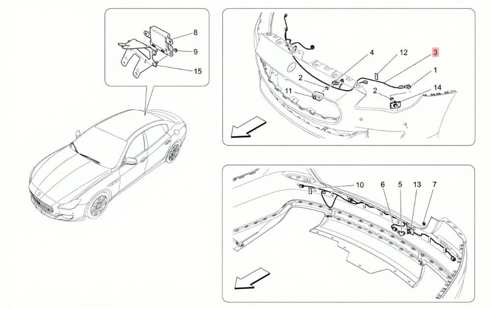 13-19 MASERATI QUATTROPORTE GTS FRONT BUMPER PARKING SENSOR WIRING HARNESS OEM