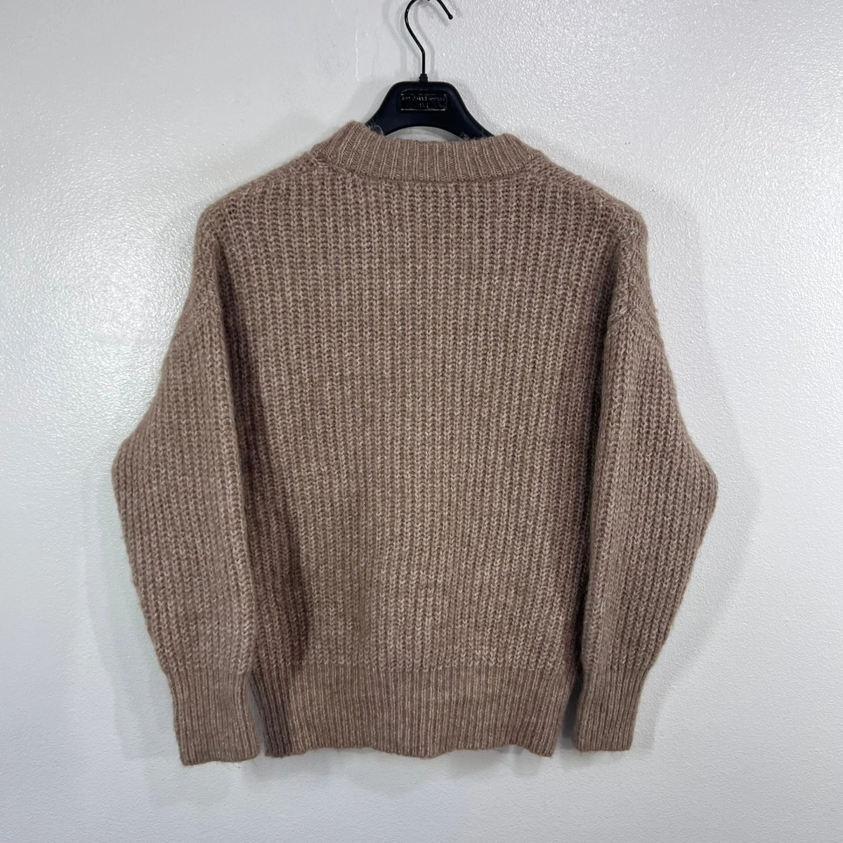 Zara Women's Small Camel Brown Alpaca Wool Blend Oversized Knit Cardigan Sweater
