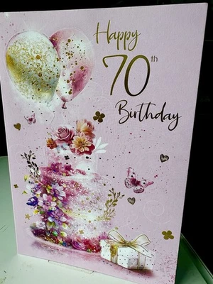 70th Birthday Card - Female - Pink Flowers / Cake - Cherry Orchard Age 70