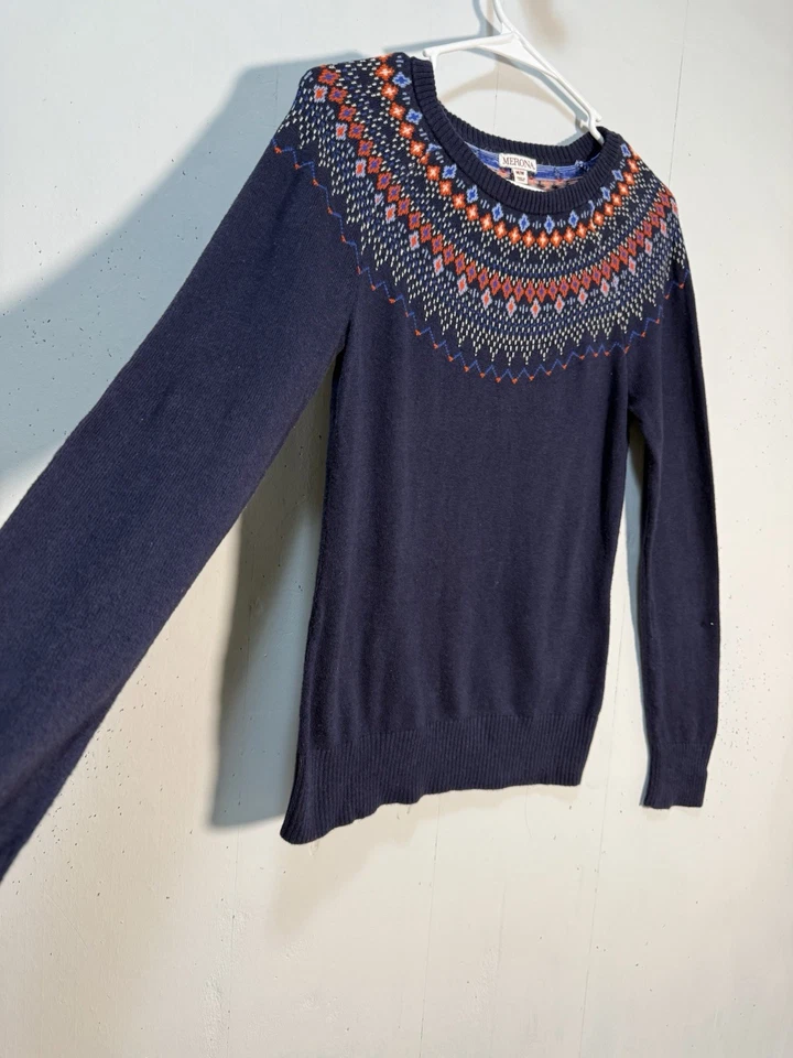 Suéter para mujer Merona Fair Isle tejido azul marino manga larga talla M Foto 3 de 4