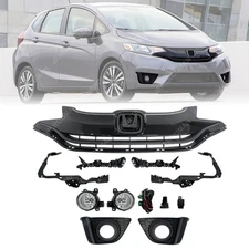 For 15-17 Honda Fit Front Grille Kit Black Grill + Fog Lights / Cover + Brackets