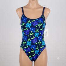 Vintage 90s Speedo Women's Tropical Print One-Piece Size 12 Scoop Back Beach NWT