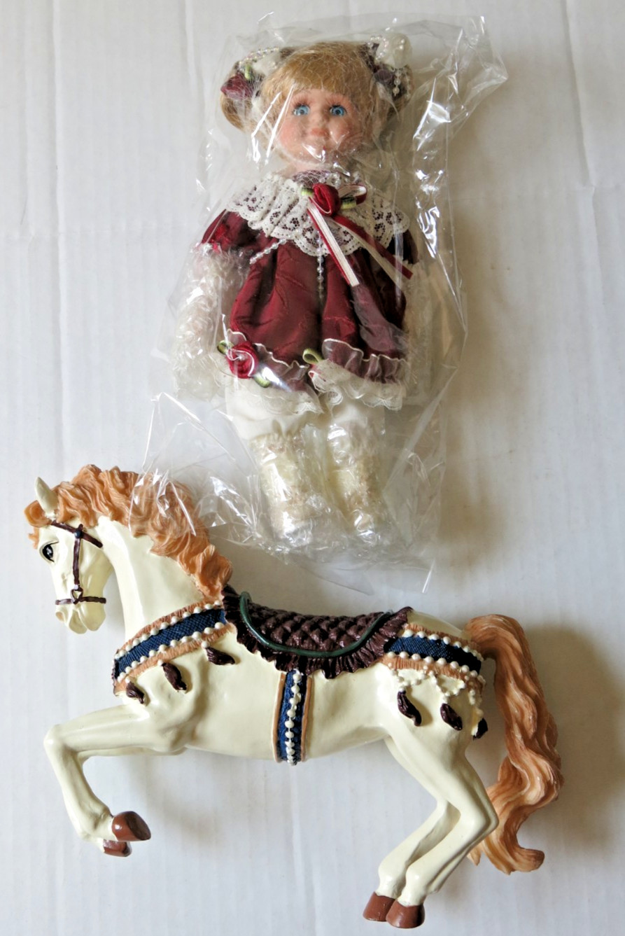 HERITAGE SIGNATURE COLLECTION HAILEY PORCELAIN DOLL & CAROUSEL HORSE - WRAPPED