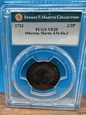 1723 Wood's Hibernia Halfpenny — PCGS VF35 — Sydney F. Martin — Martin 4.54-Ha.2