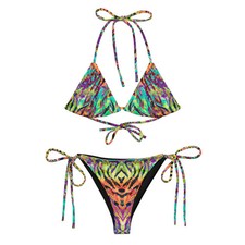 Vibrant Animal Print String Bikini Psychedelic Swimwear Women