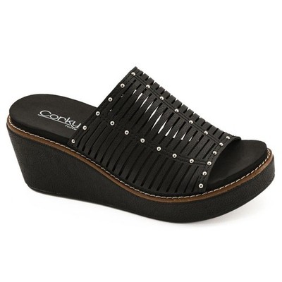 Corkys MUCH BETTER Wedge Sandals   Comfortable Slip-On Platform Wedges - Black